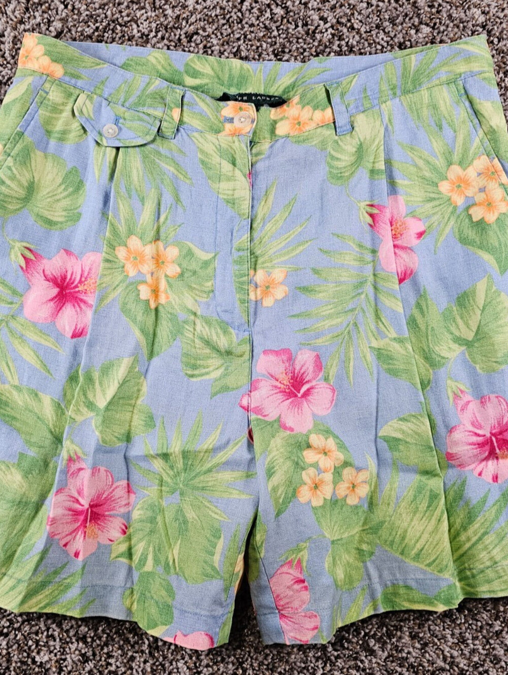 Vintage Lauren Ralph Lauren tropical print 100% linen pleated shorts Sz 14